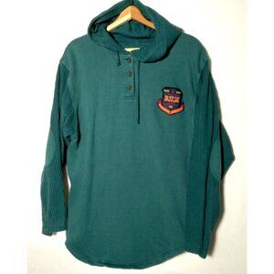 BUM Equipment Sweatshirt L Green Pullover Hoodie Green Button Vintage 1990s
